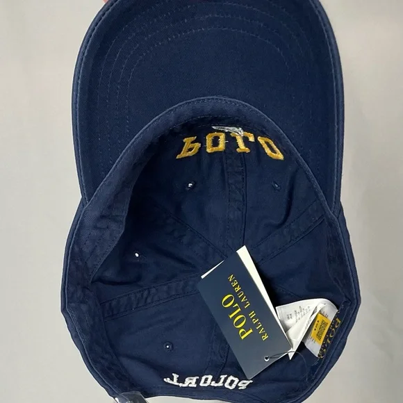 New Polo Ralph Lauren P-Wing Navy Blue Green Leather Strap Adjustable Hat Cap - Picture 5 of 6